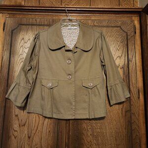 Cato Womens Khaki Button-Up Jacket With Flared Sleeves & Floral Lining Medium
